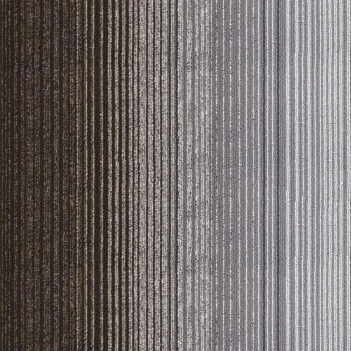 Square carpet tile with fine vertical stripes shading from brown and black to light grey