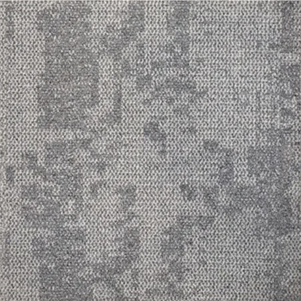 Square carpet tile swatch in grey with darker pixelated patches
