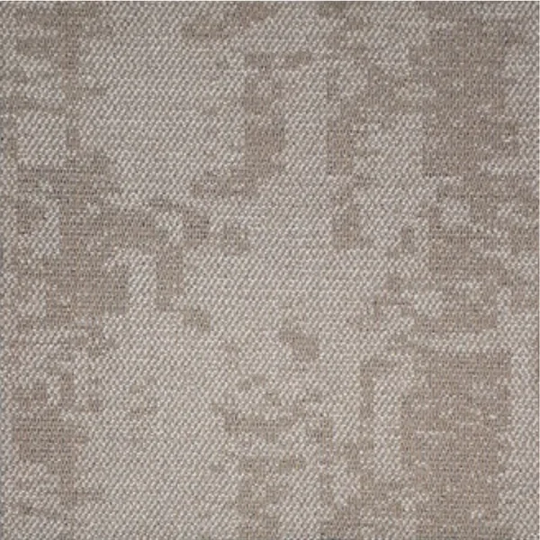 Square carpet tile swatch in light beige with a soft pixelated pattern