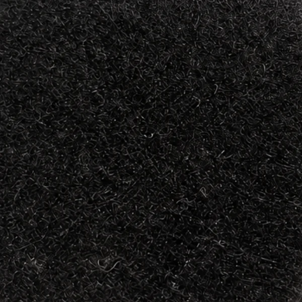 Swatch of black acoustic panel material with a fine fibrous texture