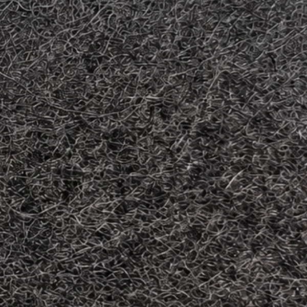 Swatch of dark grey acoustic panel material with a fine fibrous texture