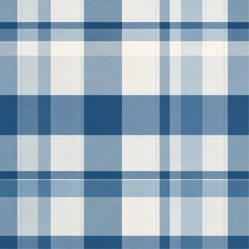 Square printed acoustic panel with a blue and white plaid pattern
